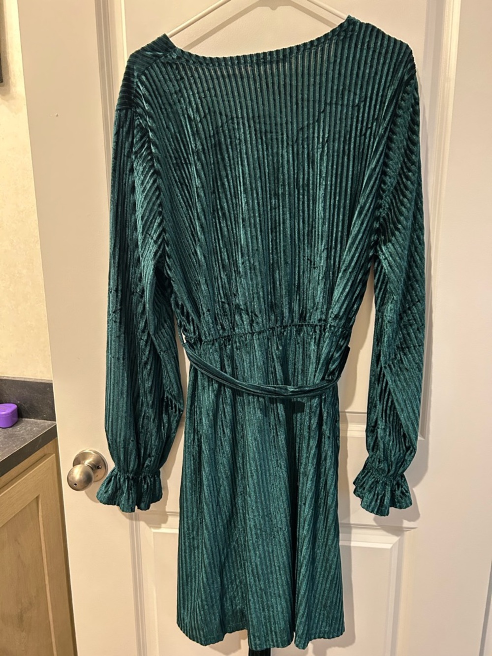 !it jeans Teal Ribbed Velvet Long-Sleeve Dress